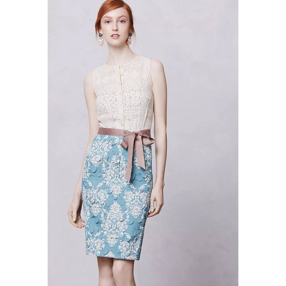 Anthropologie Beguile Byron Lars Women's Lasercut Fleur-De-Lys Sheath Dress Lace